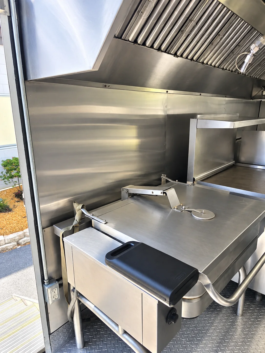 Tilting skillet in the 26 ft bulk mobile kitchen