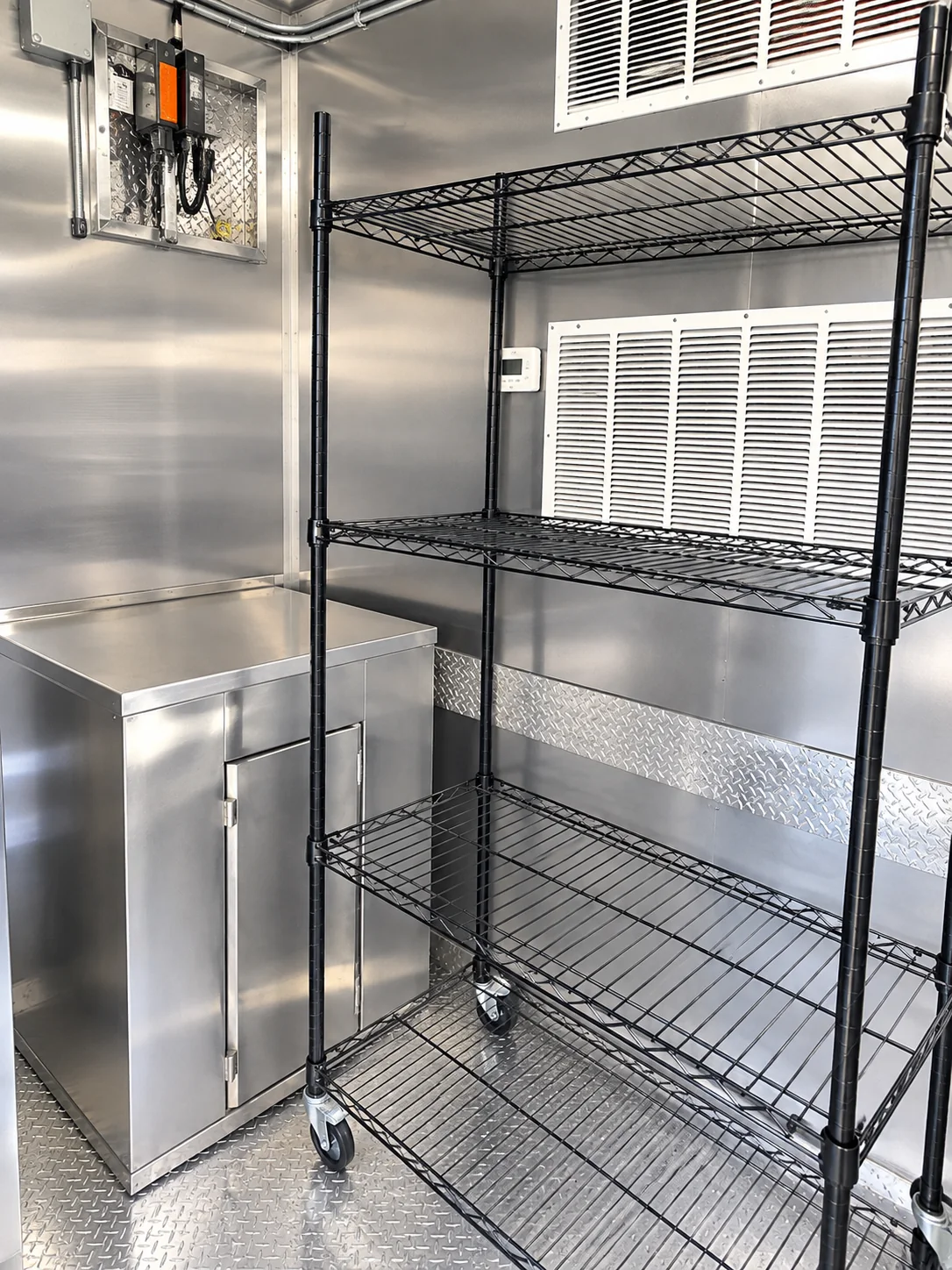 Interior of the 26 ft bulk mobile kitchen trailer